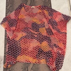Joan Vass Sheer Multi-Color Patterned Tunic - Pink, Yellow, Purple